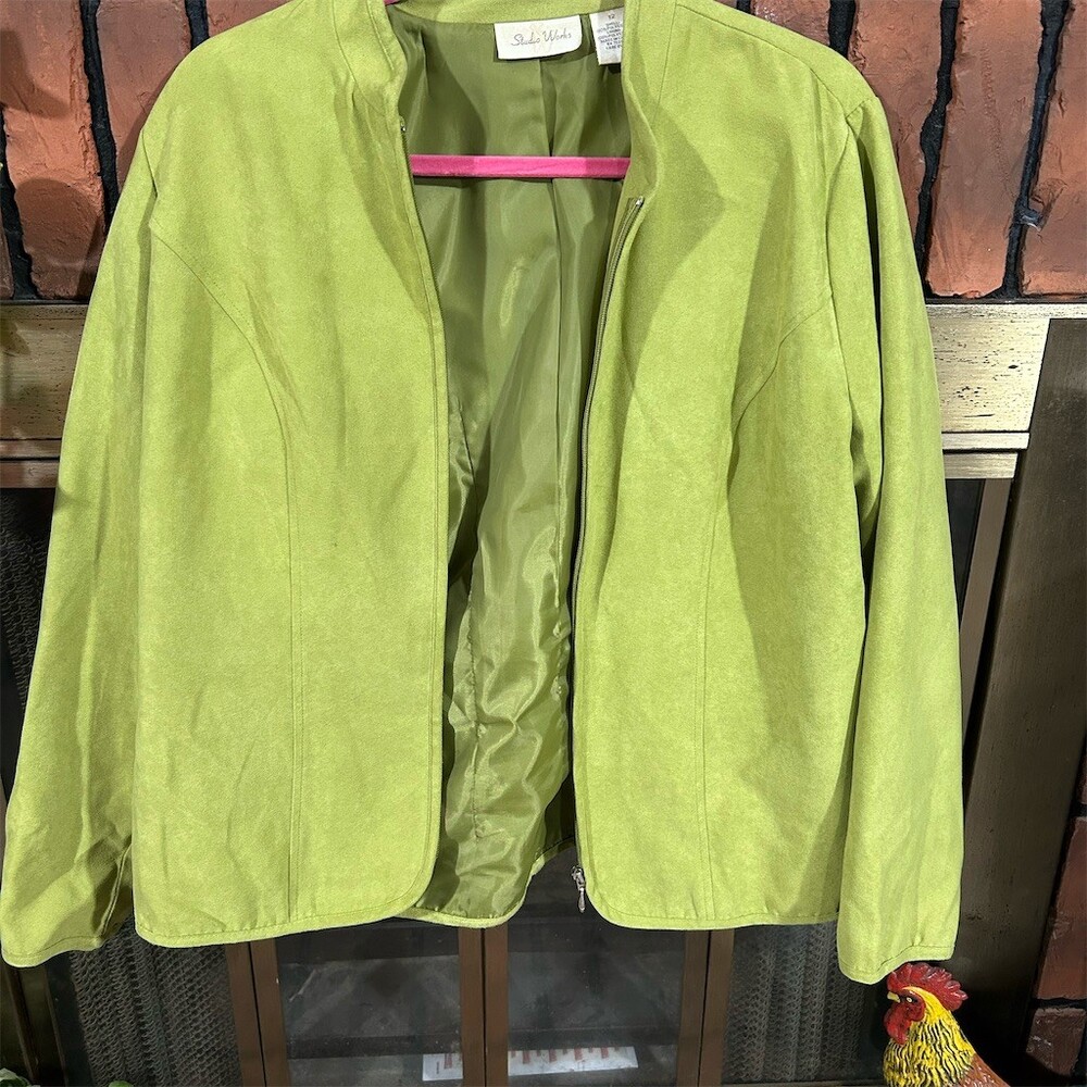 Studio Works Jacket Womens Size 12 Lime Green Zip Front Stand Collar Y2K